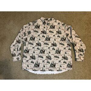 CABELAS Soft Chamois Shirt Button Down Deer Spruce Pattern Hunting Outdoor 2XL